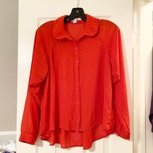 🌸Forever 21 Orange-Red High-Low Button-Up Blouse